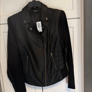 torrid Black Faux Leather Moto Jacket with Knit Sleeves